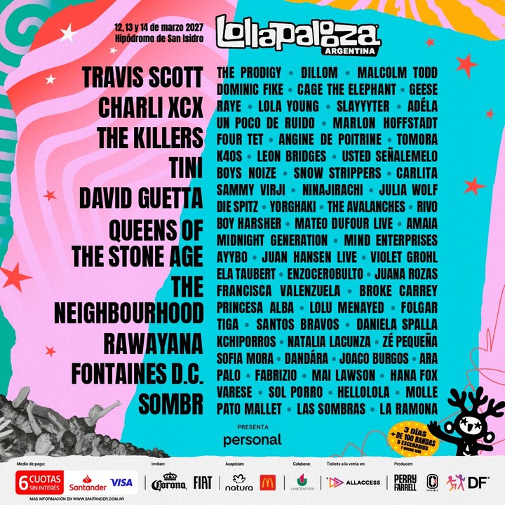 El lineup completo del Lollapalooza 2027.