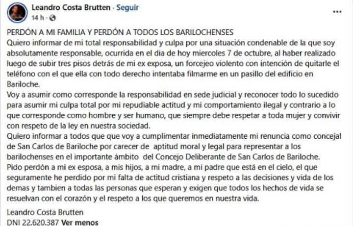 El mensaje del concejal de Bariloche que renunció a su banca