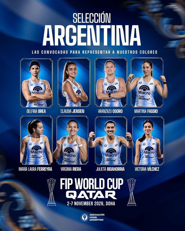 La lista de convocadas de la Selección Argentina femenina de pádel.
(@Padel_APA en X).