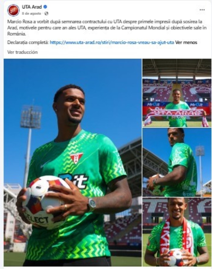 Marcio Rosa y su anuncio en el UTA Arad.